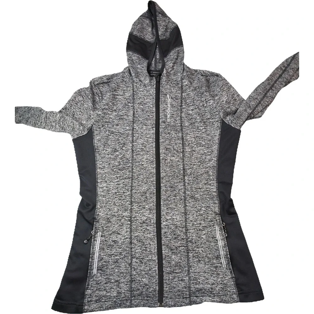 Brooks Full Zip Running Jacket Womens Grey Space Dye Thumbhole Reflective EX